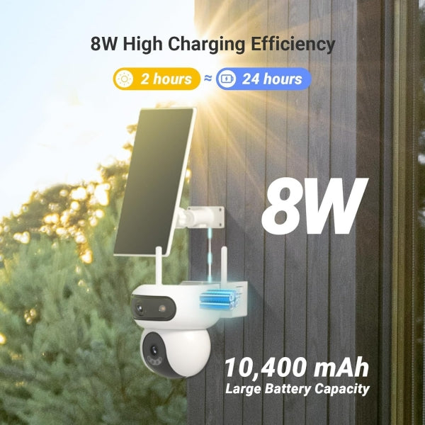Cámara EZVIZ HB90 IP Wifi, 4MP 2K+ doble lente, 360°, VN Color, Audio bidireccional, IR 35M, batería, MSD de hasta 256GB, y panel solar incluidos