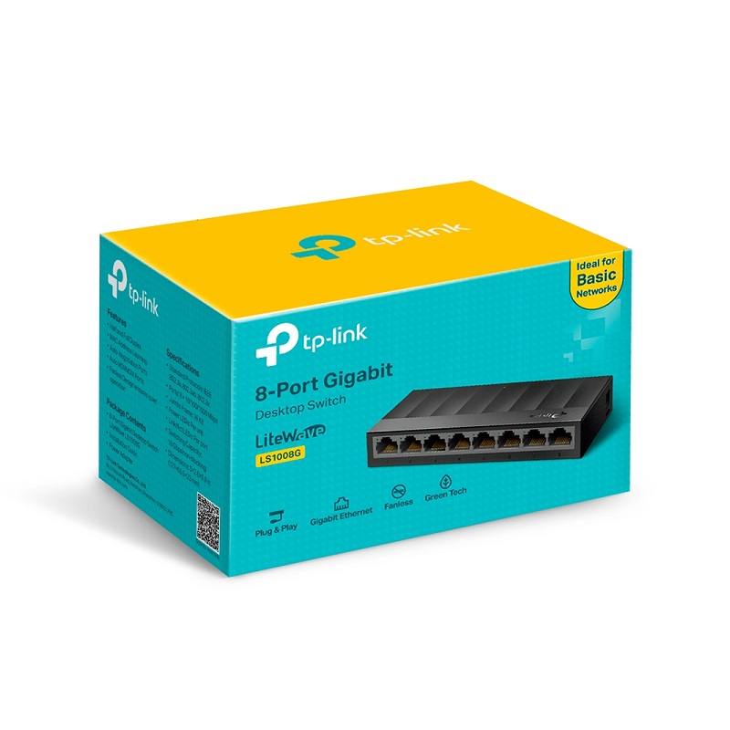 Switch TP-LINK LS1008G de Escritorio con 8 puertos Gigabit 10/100/1000Mbps, Tecnología Green Ethernet