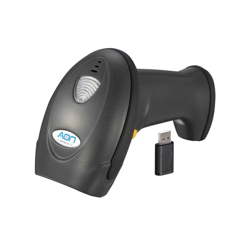 Lector de codigo de barra AON, HS-150 1D, conexión inalámbrica 2.4G y Bluetooth, con base, Negro (1001)