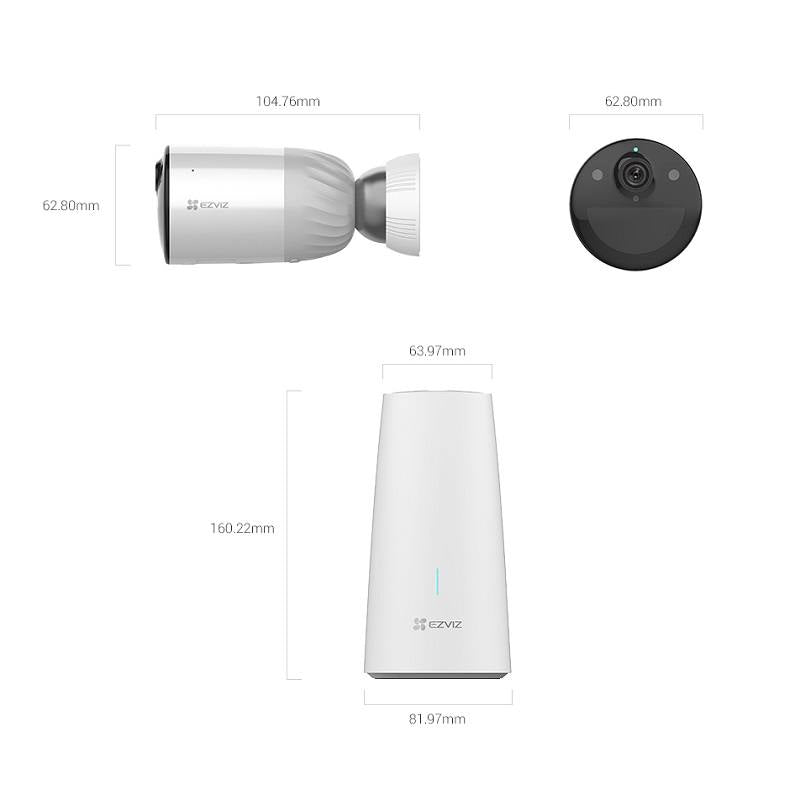Kit Cámaras EZVIZ BC1-B2, 2x IP Bullet 2MP 1080p FHD + estación base, audio bidireccional, IP66, bateria integrada
