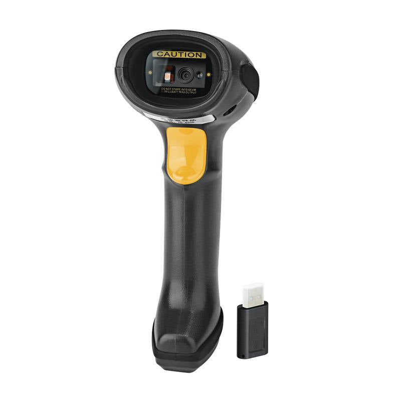 Lector de codigo de barra y QR AON, HS-250 2D, conexión inalámbrica 2.4G y Bluetooth, con base, Negro