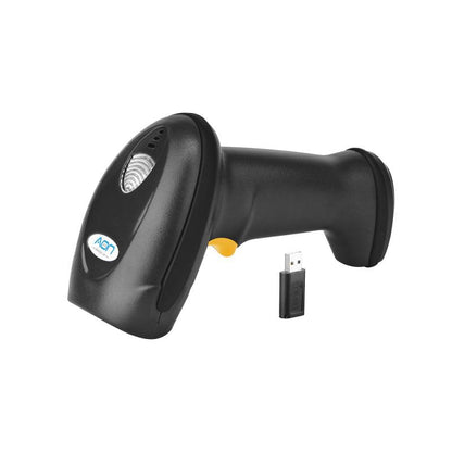 Lector de codigo de barra y QR AON, HS-250 2D, conexión inalámbrica 2.4G y Bluetooth, con base, Negro