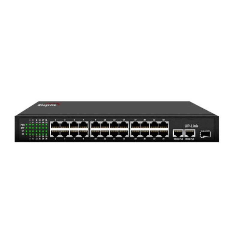 Switch T-VISION 24GE-2GE De 26 Puertos, 24 Puertos POE 10/100/1000M + 2 Puertos 1000M Gigabit UpLink + 1 SFP, 400W, Rack