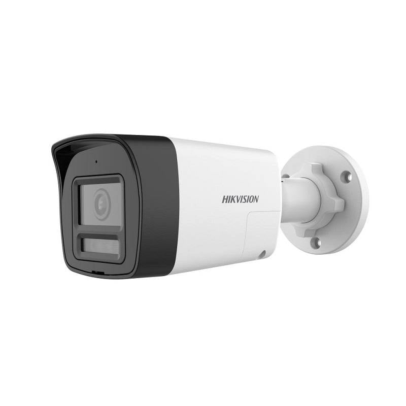 Cámara Bullet Hikvision TVI, AHD, CVI, CVBS, 2.8mm, 5MP 3K, IR 30m, Sirena, audio bidireccional, IP67, Metal
