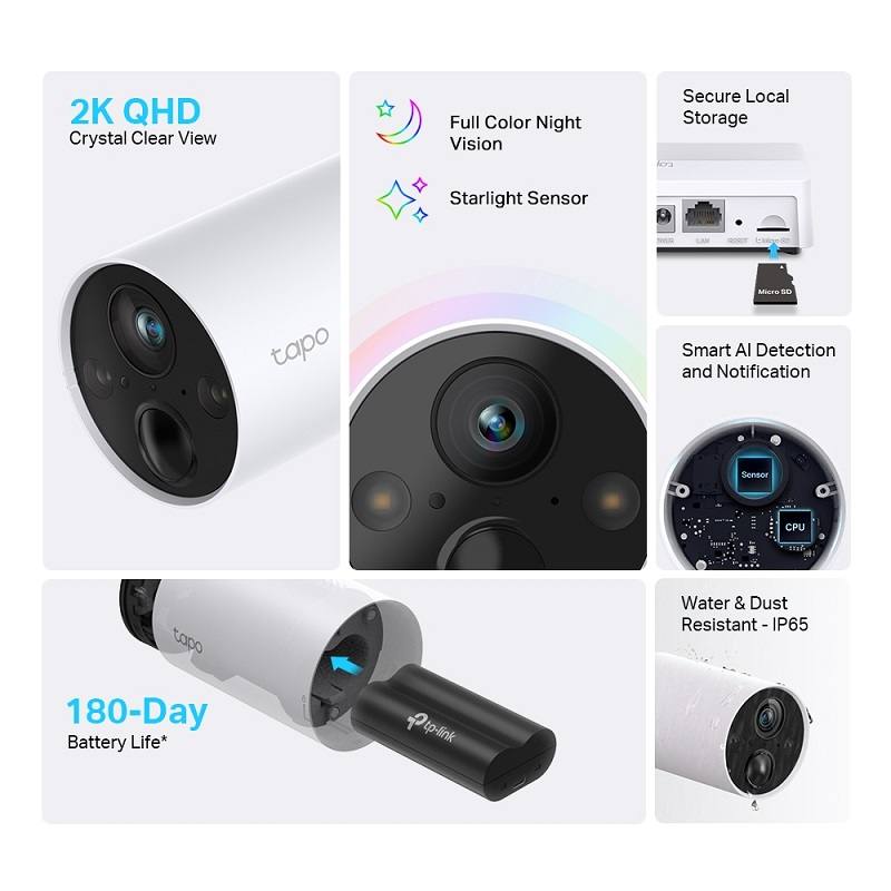 Kit de Cámara WiFi TP-LINK Tapo C420S2, 4MP 2K, Visión Nocturna color, Audio Bidireccional, Detección de Movimiento, IP65, Soporta 256GB
