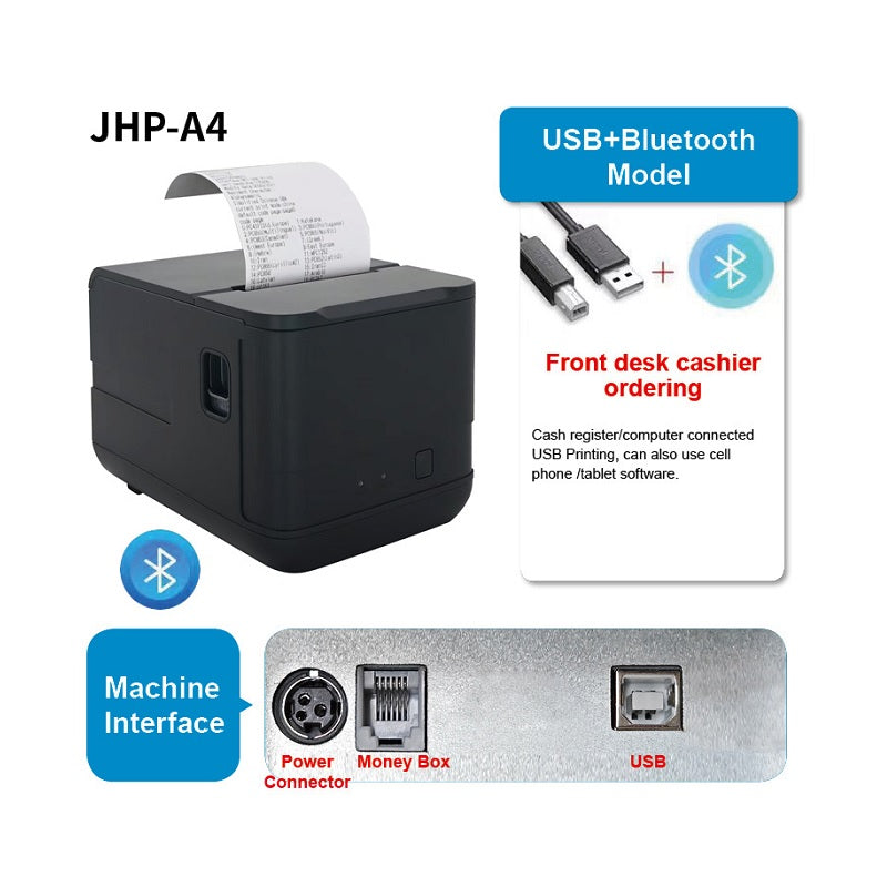 Impresora térmica portátil T-VISION JHP-A4, papel 80mm, conexión USB y Bluetooth, color negro