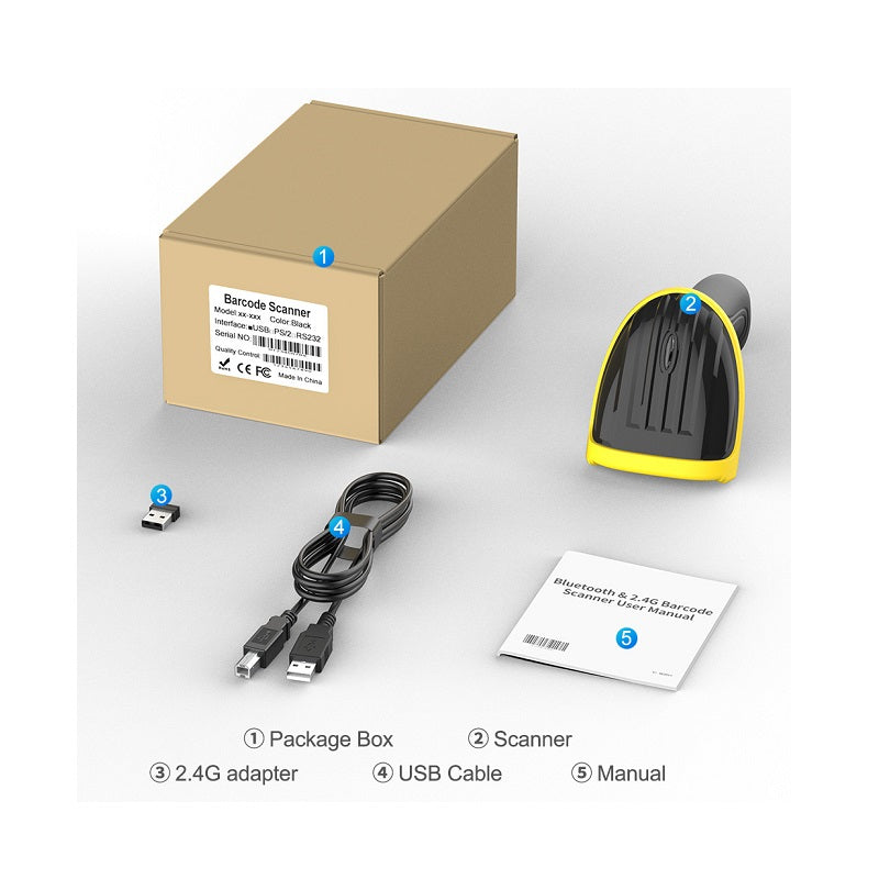 Lector de codigo de barra T-VISION, JHS-X3 2D, conexión inalámbrica 2.4G y Bluetooth, Negro