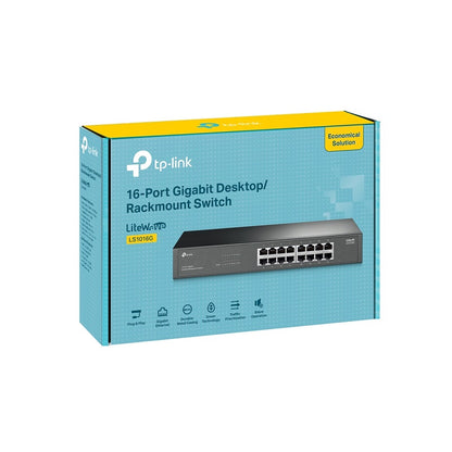 Switch TP-LINK LS1016G de Sobremesa con 16 puertos RJ45 a 10/100/1000Mbps Gigabit, Rack