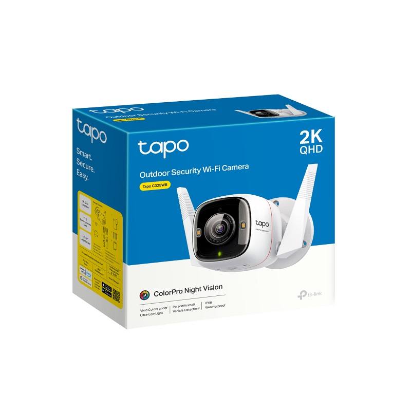 Cámara WiFi TP-LINK Tapo C325WB, 4MP QHD 2K, Visión Nocturna a color, Audio Bidireccional, Detección de movimiento, IP66, Soporta 512GB