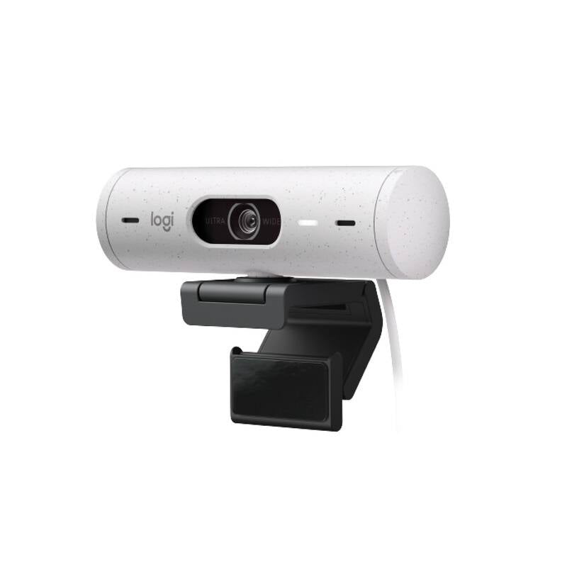 Webcam Logitech BRIO 500, Full HD 4MP, micrófono incorporado, conexión USB-C Plug and Play. Blanca